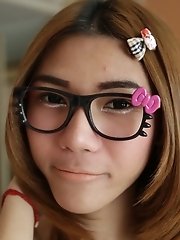 19 year old slim ladyboy in glasses gets fucked and sucks a tourist cock and gets a facial